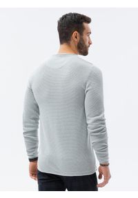 Ombre Clothing - Sweter męski E121 - jasnoszary/melanżowy - XXL. Okazja: na co dzień. Kolor: szary. Materiał: bawełna. Wzór: melanż. Styl: casual, klasyczny, elegancki #5