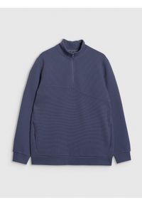 4f - 4F Bluza dresowa z dzianiny waflowej męska - granatowa L. Kolor: niebieski. Materiał: dresówka, dzianina