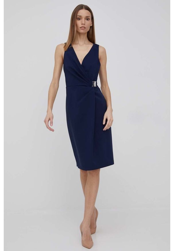 Lauren Ralph Lauren sukienka kolor granatowy mini dopasowana. Kolor: niebieski. Materiał: dzianina. Wzór: gładki. Długość: mini