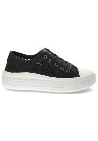 Czarne Trampki Lee Cooper Damskie Buty Na Platformie. Kolor: czarny. Materiał: materiał. Szerokość cholewki: normalna. Wzór: aplikacja. Sezon: lato. Obcas: na platformie #8