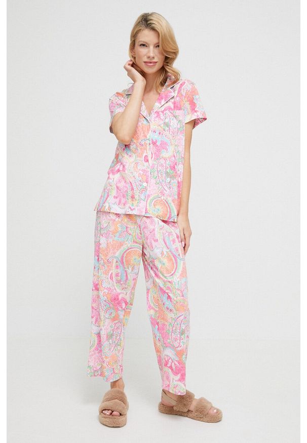 Lauren Ralph Lauren piżama damska kolor różowy. Kolor: różowy. Materiał: dzianina. Długość: krótkie