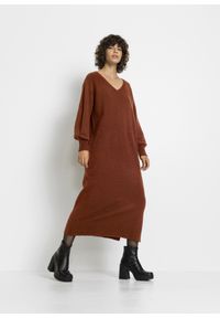 bonprix - Sukienka dzianinowa oversize. Kolor: brązowy. Materiał: dzianina. Typ sukienki: oversize. Długość: maxi