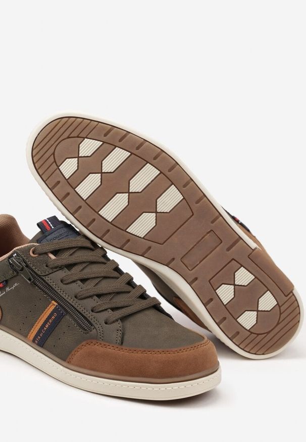 Born2be - Ciemnobeżowe Buty Sportowe BADOXX z Ozdobnym Suwakiem Tirtia. Okazja: na co dzień. Nosek buta: okrągły. Kolor: beżowy. Materiał: jeans. Obcas: na obcasie. Wysokość obcasa: niski