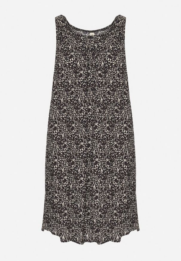 Born2be - Czarna Rozkloszowana Sukienka z Bawełny w Abstrakcyjny Wzór Annivione. Kolor: czarny. Materiał: bawełna. Długość rękawa: na ramiączkach. Styl: elegancki, klasyczny