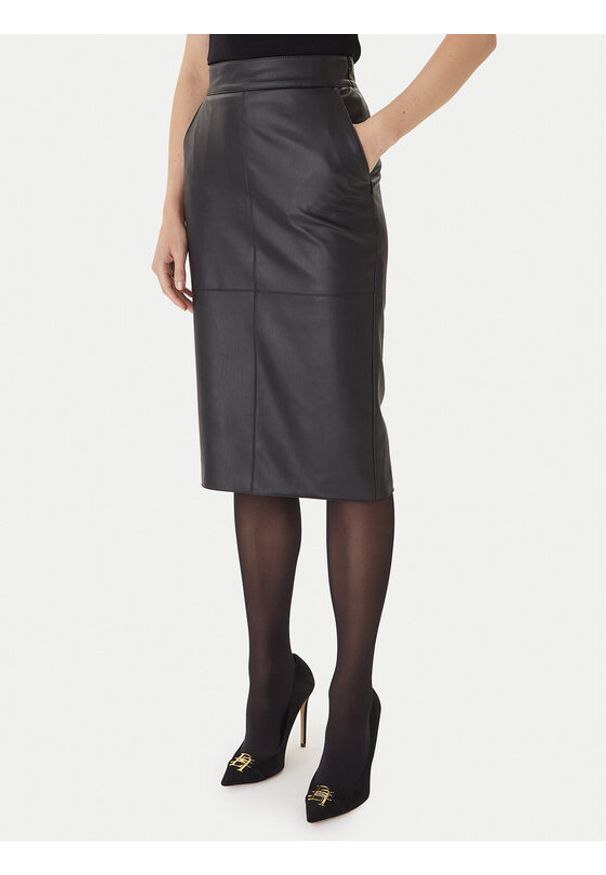 Elisabetta Franchi Spódnica z imitacji skóry GO-145-57E2 Czarny Regular Fit. Kolor: czarny. Materiał: syntetyk