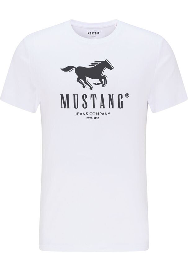 Mustang - MUSTANG ALEX C PRINT MĘSKI T-SHIRT KOSZULA LOGO TEE GENERAL WHITE 1015051 2045. Wzór: nadruk