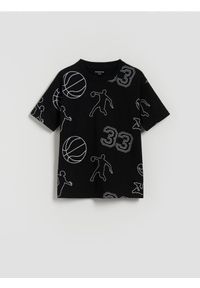 Reserved - Bawełniany t-shirt z nadrukiem - czarny. Kolor: czarny. Materiał: bawełna. Wzór: nadruk