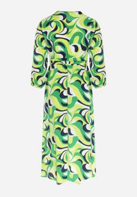 Born2be - Zielona Rozkloszowana Sukienka Maxi w Fantazyjny Print Blanis. Kolor: zielony. Materiał: materiał. Wzór: nadruk. Typ sukienki: kopertowe. Długość: maxi #5