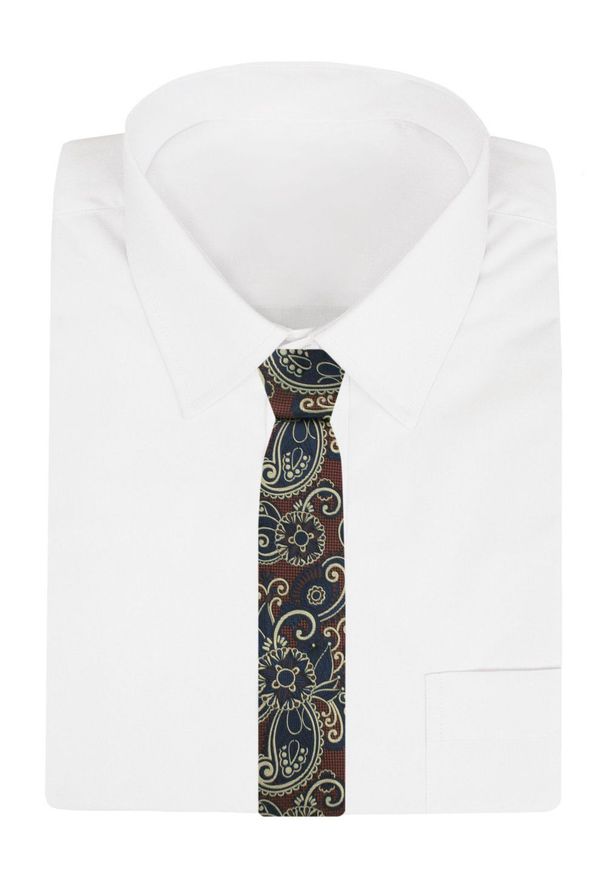 Krawat Męski - Angelo di Monti - Brąz, Duży Wzór Paisley. Kolor: niebieski, wielokolorowy, brązowy, beżowy. Materiał: tkanina. Wzór: paisley. Styl: elegancki, wizytowy