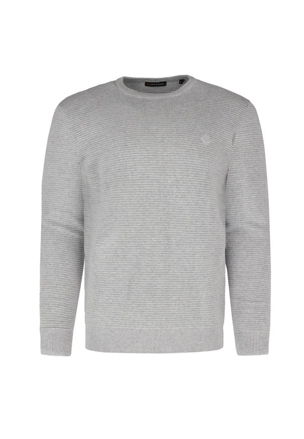 Volcano - Prążkowany sweter S-MONO. Okazja: na co dzień. Kolor: szary. Materiał: prążkowany. Wzór: prążki, ze splotem. Styl: casual, klasyczny, elegancki