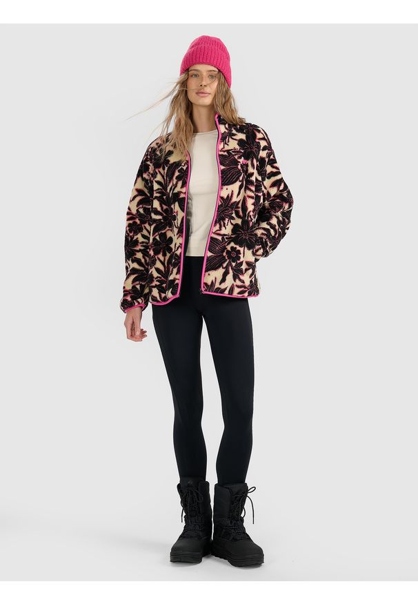 4f - 4F Polar sherpa ze stójką oversize damski - multikolor L. Typ kołnierza: kołnierzyk stójkowy. Kolekcja: plus size. Kolor: wielokolorowy. Materiał: polar. Sezon: zima
