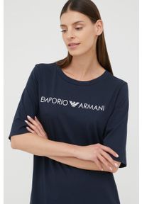 Emporio Armani Underwear sukienka bawełniana kolor granatowy mini oversize. Kolor: niebieski. Materiał: bawełna. Długość rękawa: krótki rękaw. Wzór: nadruk. Typ sukienki: oversize. Długość: mini