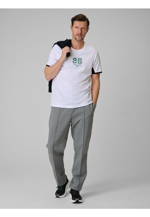 4f - 4F T-shirt regular z nadrukiem męski - biały 3XL. Okazja: na co dzień. Kolor: biały. Materiał: dzianina, bawełna, materiał. Wzór: nadruk. Styl: casual