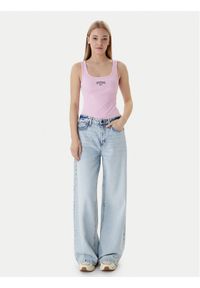 Guess Jeans Top W6RP20 KA0H1 Różowy Slim Fit. Kolor: różowy. Materiał: bawełna #1