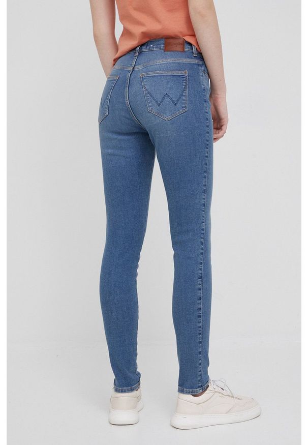 Wrangler jeansy HIGH RISE SKINNY DAY TRIP damskie high waist. Stan: podwyższony. Kolor: niebieski