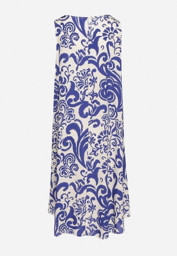 Born2be - Niebieska Bawełniana Sukienka ze Wzorem Paisley Zirelia. Okazja: na co dzień. Typ kołnierza: dekolt w serek. Kolor: niebieski. Materiał: bawełna. Wzór: paisley. Sezon: lato. Styl: casual