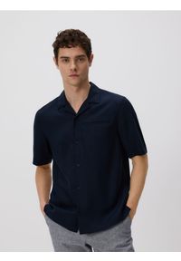 Reserved - Koszula comfort fit z lyocellu - granatowy. Kolor: niebieski. Materiał: tkanina