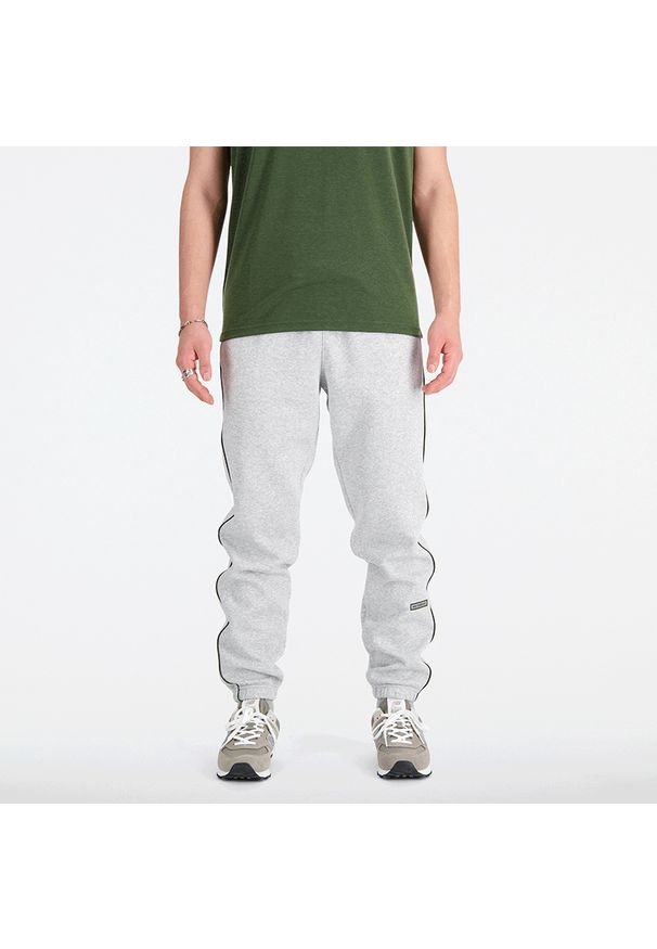 Spodnie męskie New Balance MP33518AG – szare. Kolor: szary. Materiał: bawełna, dresówka, poliester