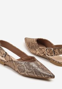 Renee - Szampańskie Sandały Vices Typu Slingback z Wkładką ze Skóry Naturalnej Rallora. Okazja: na co dzień, na spacer. Zapięcie: sprzączka. Kolor: złoty. Materiał: skóra. Wzór: nadruk. Obcas: na obcasie. Styl: elegancki, casual. Wysokość obcasa: średni #5