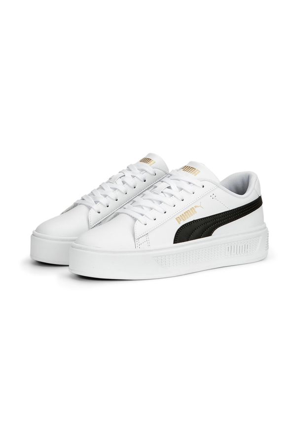 Buty do chodzenia damskie Puma SMASH PLATFORM V3. Zapięcie: sznurówki. Kolor: czarny, biały, wielokolorowy. Materiał: skóra, materiał. Szerokość cholewki: normalna. Obcas: na platformie. Sport: turystyka piesza