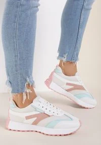 Renee - Biało-Różowe Buty Sportowe Fisendri. Wysokość cholewki: przed kostkę. Nosek buta: okrągły. Kolor: biały. Materiał: dresówka, materiał. Szerokość cholewki: normalna #1