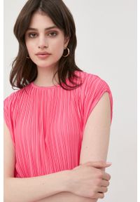 BOSS sukienka kolor różowy midi prosta. Kolor: różowy. Materiał: tkanina. Typ sukienki: proste. Długość: midi #5