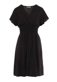 Born2be - Czarna Sukienka z Wiskozy Saede. Okazja: na co dzień. Kolor: czarny. Materiał: wiskoza. Wzór: gładki. Sezon: lato. Typ sukienki: kopertowe. Styl: casual. Długość: mini #2