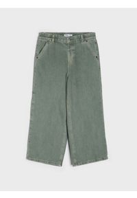 Sinsay - Jeansy wide leg z efektem sprania - khaki. Kolor: brązowy