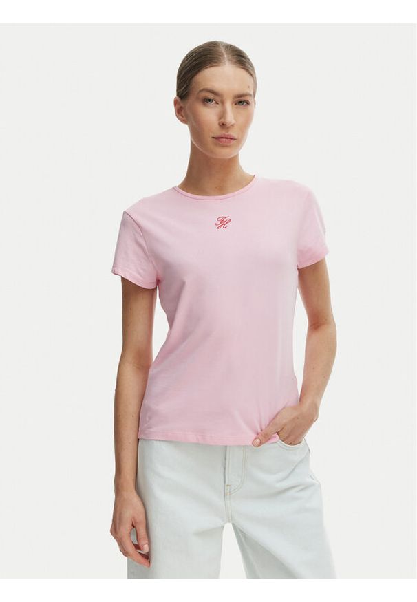 TOMMY HILFIGER - Tommy Hilfiger T-Shirt WW0WW48710 Różowy Slim Fit. Kolor: różowy. Materiał: bawełna