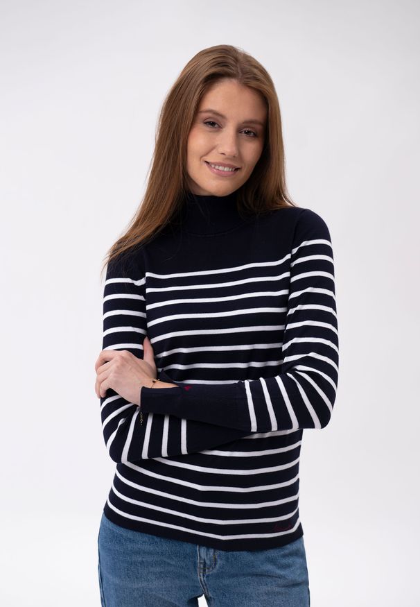 Volcano - Golf w paski S-JANE. Okazja: na co dzień. Typ kołnierza: golf. Materiał: prążkowany, dzianina. Wzór: paski. Styl: klasyczny, casual, elegancki