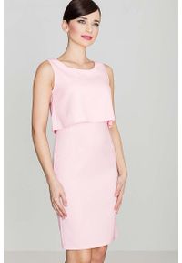 Katrus - Elegancka Różowa Sukienka Na Szerokich Ramiączkach. Kolor: różowy. Materiał: poliester, elastan. Długość rękawa: na ramiączkach. Styl: elegancki #1