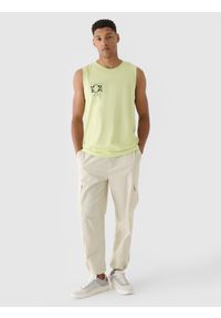 4f - 4F Tank top oversize z nadrukiem męski - zielony XXL. Kolor: zielony. Materiał: bawełna, jersey, dzianina. Długość rękawa: bez rękawów. Wzór: nadruk