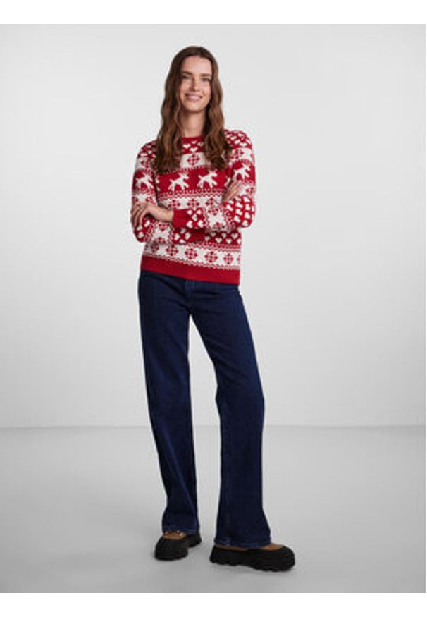 Pieces Sweter 17121018 Czerwony Regular Fit. Kolor: czerwony. Materiał: syntetyk