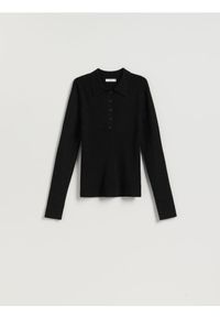 Reserved - Bluzka z kołnierzykiem - czarny. Kolor: czarny. Materiał: dzianina, wiskoza