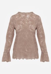 Born2be - Brązowa Koronkowa Bluzka z Falbanką i Rozszerzanymi Rękawami Nelaetia. Typ kołnierza: kołnierz z falbankami. Kolor: brązowy. Materiał: koronka. Wzór: koronka. Styl: elegancki, klasyczny #7
