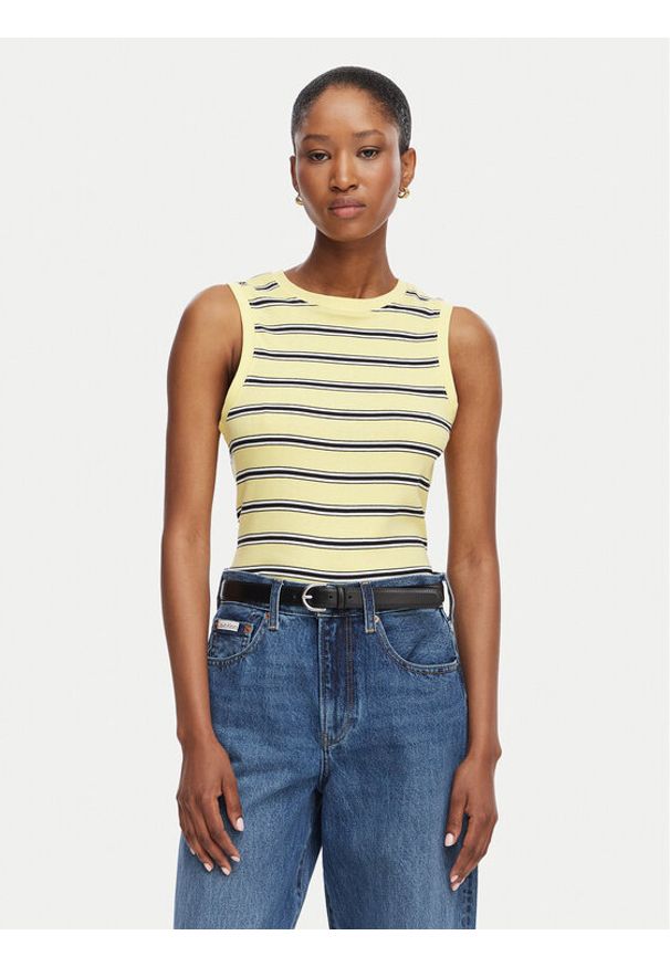 TOMMY HILFIGER - Tommy Hilfiger Top WW0WW50025 Żółty Regular Fit. Kolor: żółty. Materiał: bawełna