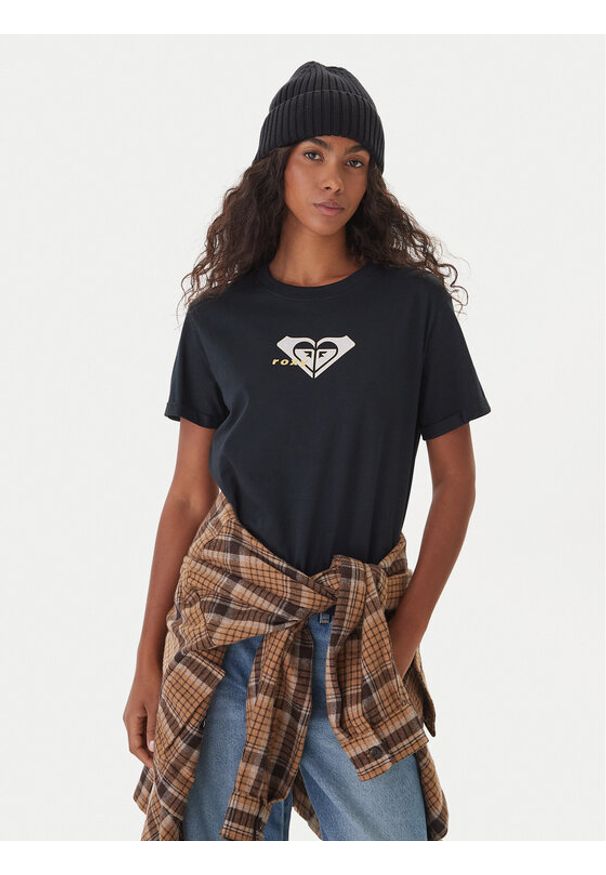 Roxy T-Shirt Oceanregular ERJZT06078 Czarny Regular Fit. Kolor: czarny. Materiał: bawełna