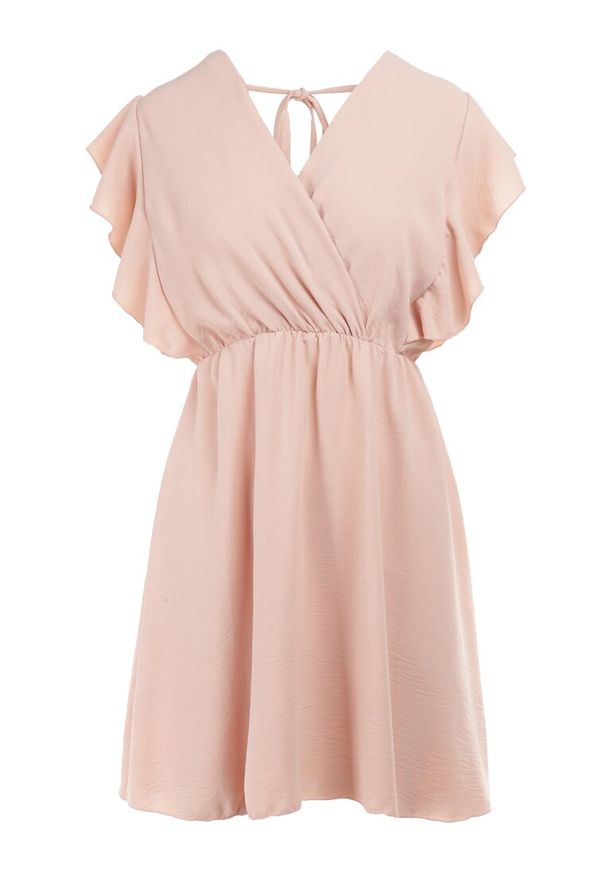 Born2be - Różowa Sukienka Laodastis. Okazja: na imprezę. Typ kołnierza: kołnierz z falbankami. Kolor: różowy. Materiał: tkanina. Typ sukienki: kopertowe. Długość: mini