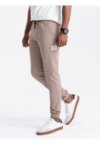Ombre Clothing - Męskie spodnie dresowe ze strukturalnej dzianiny - kawowe V2 OM-PASK-0211 - XXL. Materiał: dzianina, dresówka. Wzór: aplikacja, melanż, ze splotem. Styl: elegancki #6