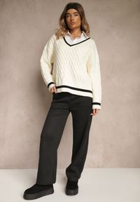 Renee - Czarne Szerokie Spodnie Ocieplane z Bawełny High Waist Iltilia. Okazja: na co dzień. Stan: podwyższony. Kolor: czarny. Materiał: bawełna. Styl: casual, elegancki #5