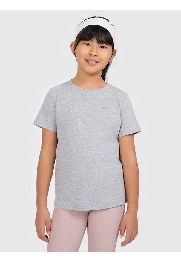 4f - 4F T-shirt gładki dziewczęcy - szary 158 (12-13 lat). Okazja: na co dzień. Kolor: szary. Materiał: dzianina, wiskoza, materiał, jersey, bawełna. Długość rękawa: krótki rękaw. Długość: krótkie. Wzór: gładki. Sezon: lato. Styl: casual, klasyczny, sportowy