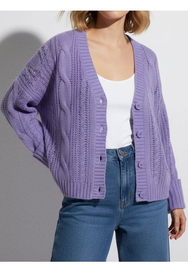 Sinsay - Ażurowy sweter - różowy. Kolor: różowy. Wzór: ażurowy