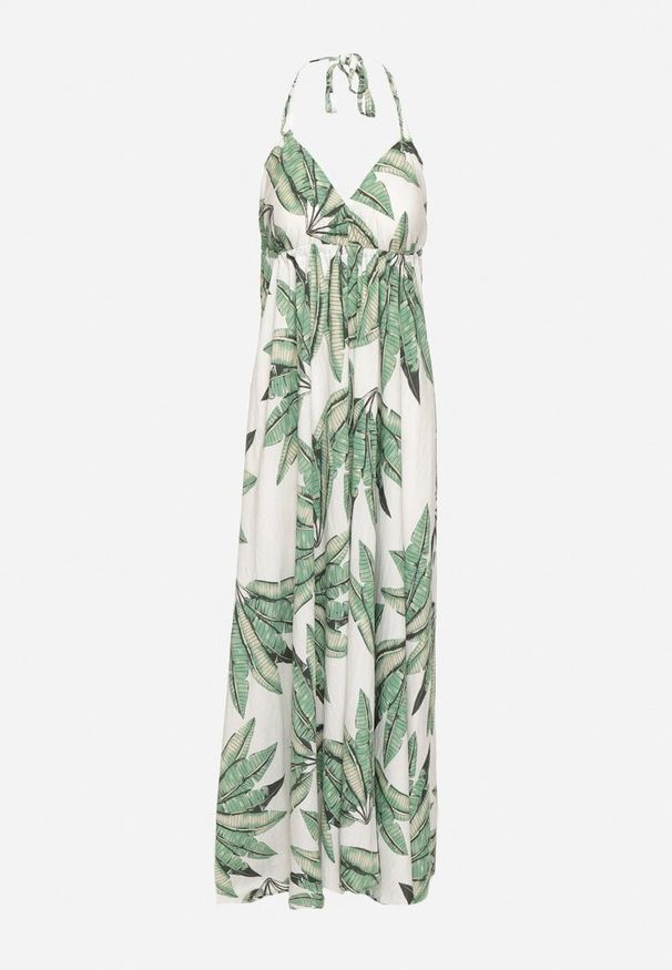 Born2be - Zielona Wiskozowa Sukienka z Motywem Liści Siloressa. Okazja: na co dzień. Kolor: zielony. Materiał: wiskoza. Sezon: lato. Styl: elegancki, casual