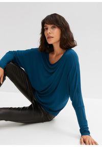 bonprix - Shirt z długim rękawem, z miękkiego materiału z wiskozą. Kolor: niebieski. Materiał: wiskoza, materiał. Długość rękawa: długi rękaw. Długość: długie #2