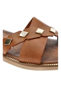 Brązowe Sandały Armodo Modne Obuwie Damskie. Okazja: na co dzień. Zapięcie: pasek. Kolor: brązowy. Materiał: jeans, skóra. Wzór: paski. Sezon: lato. Styl: casual #5