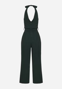 Born2be - Ciemnozielony Taliowany Kombinezon z Paskiem Wiązaniem i Odkrytymi Plecami Malurea. Okazja: na co dzień, na imprezę. Kolor: zielony. Materiał: jeans. Sezon: lato. Styl: casual #5