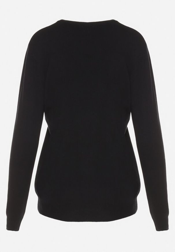 Born2be - Czarny Casualowy Sweter o Klasycznym Kroju z Wełną i Kaszmirem Dailithra. Okazja: na co dzień. Kolor: czarny. Materiał: kaszmir, wełna. Wzór: aplikacja. Styl: klasyczny, casual