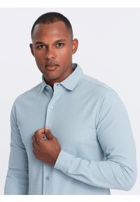 Ombre Clothing - Męska dzianinowa koszula SLIM FIT z długim rękawem – błękitna V3 OM-SHCS-0177 - XXL. Kolor: niebieski. Materiał: dzianina. Długość rękawa: długi rękaw. Długość: długie