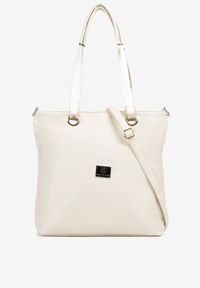 Born2be - Beżowo-Kremowa Torebka Shopperka z Metalicznymi Wstawkami Lanastiela. Kolor: beżowy. Styl: biznesowy, elegancki, casual