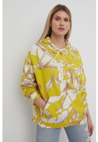 TwinSet - Twinset bluza bawełniana damska kolor żółty z kapturem wzorzysta. Typ kołnierza: kaptur. Kolor: żółty. Materiał: bawełna. Długość rękawa: raglanowy rękaw